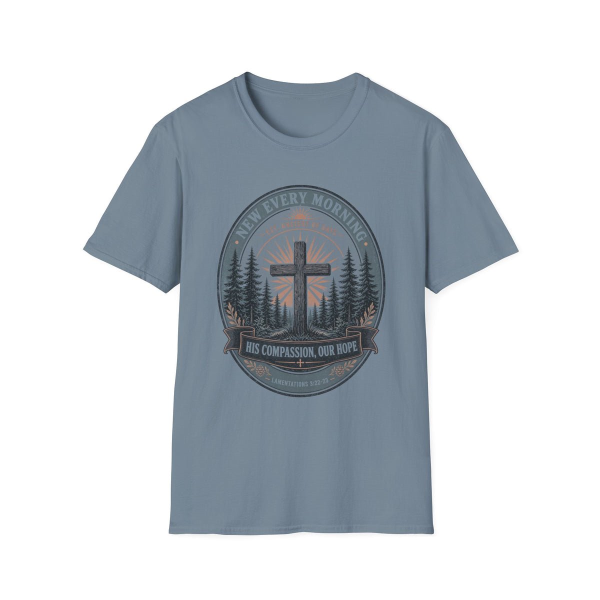 New Every Morning Christian T-Shirt — Cross & Sunrise Faith Tee