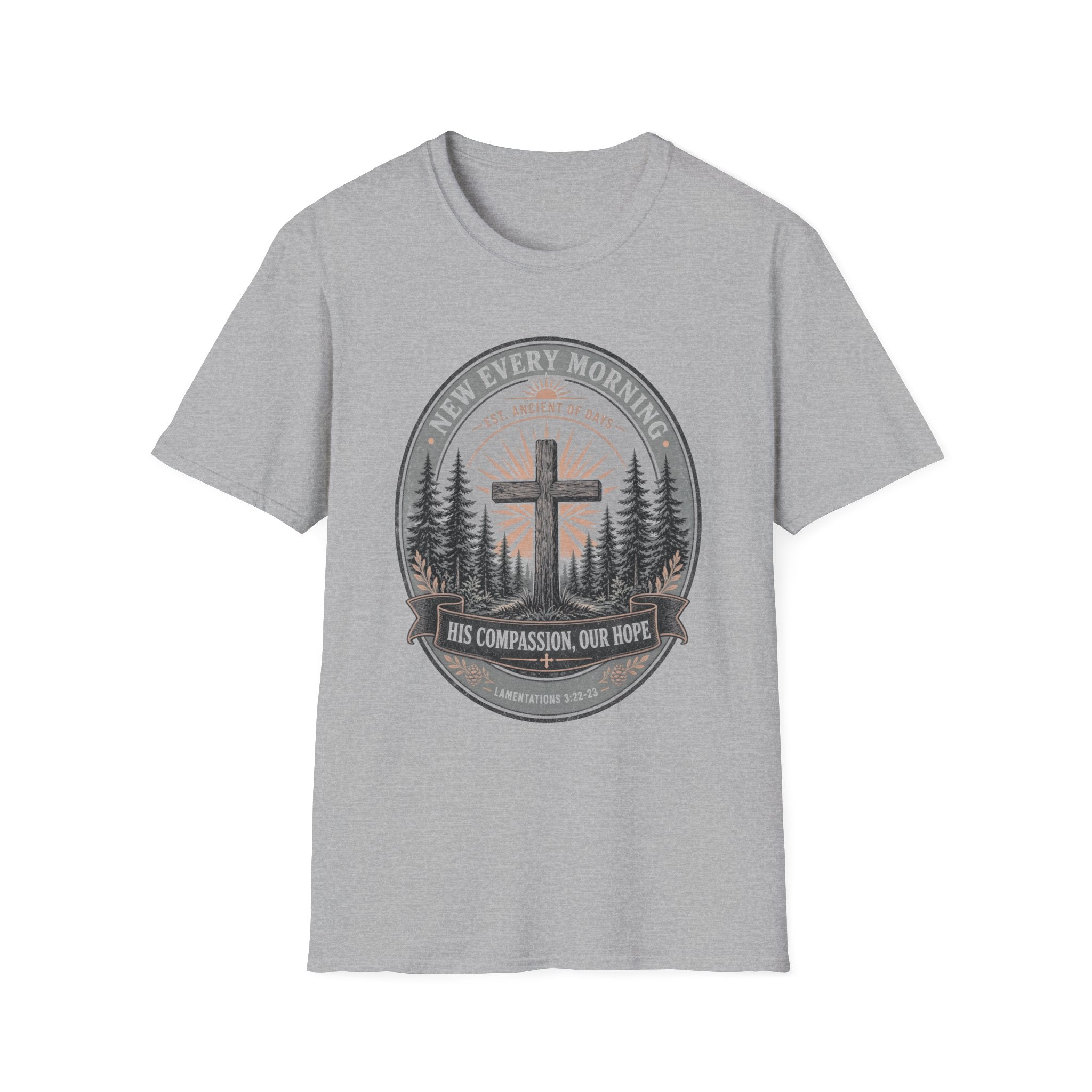 New Every Morning Christian T-Shirt — Cross & Sunrise Faith Tee