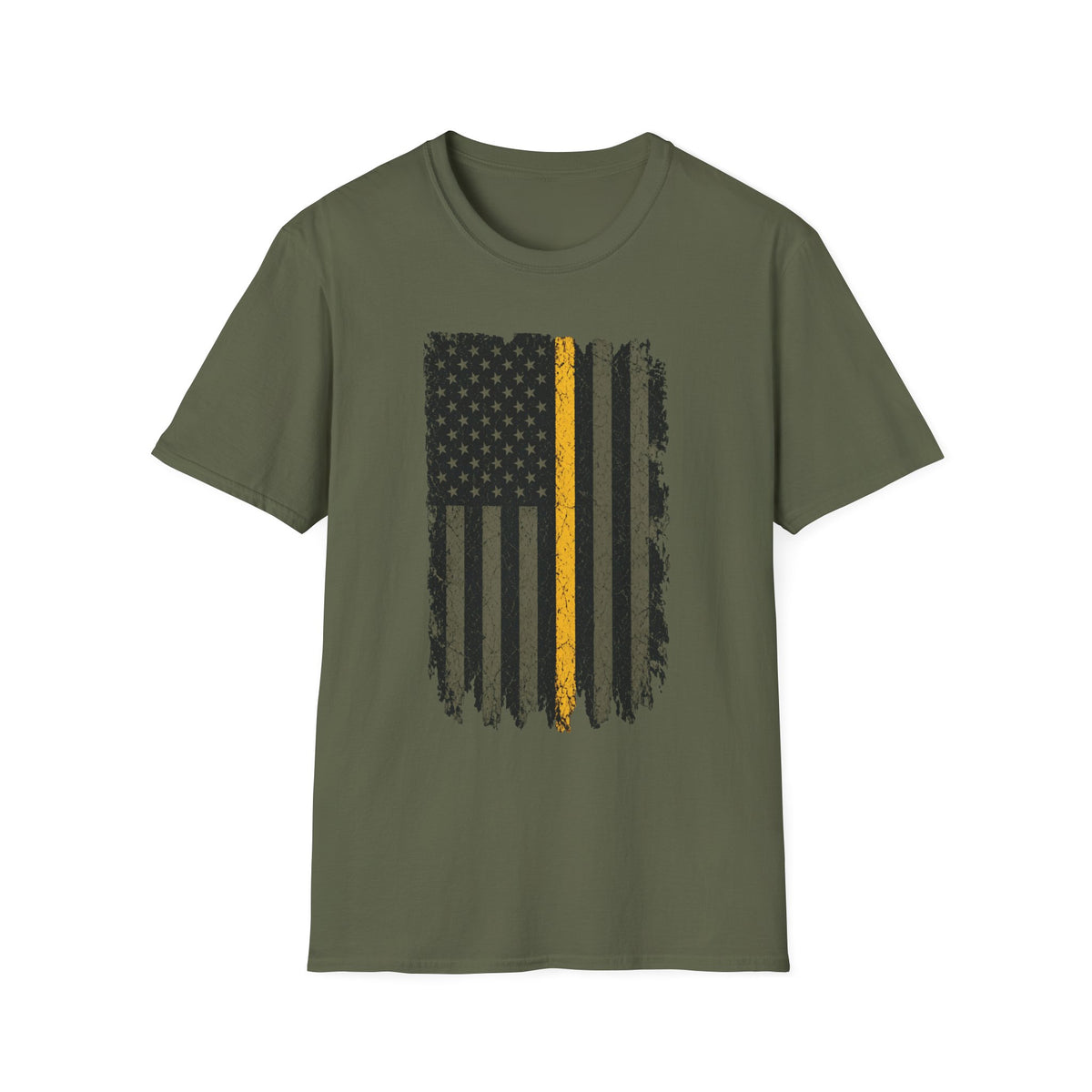 Thin Gold Line American Flag T-Shirt – Support 911 Dispatchers and Emergency Communications Tee