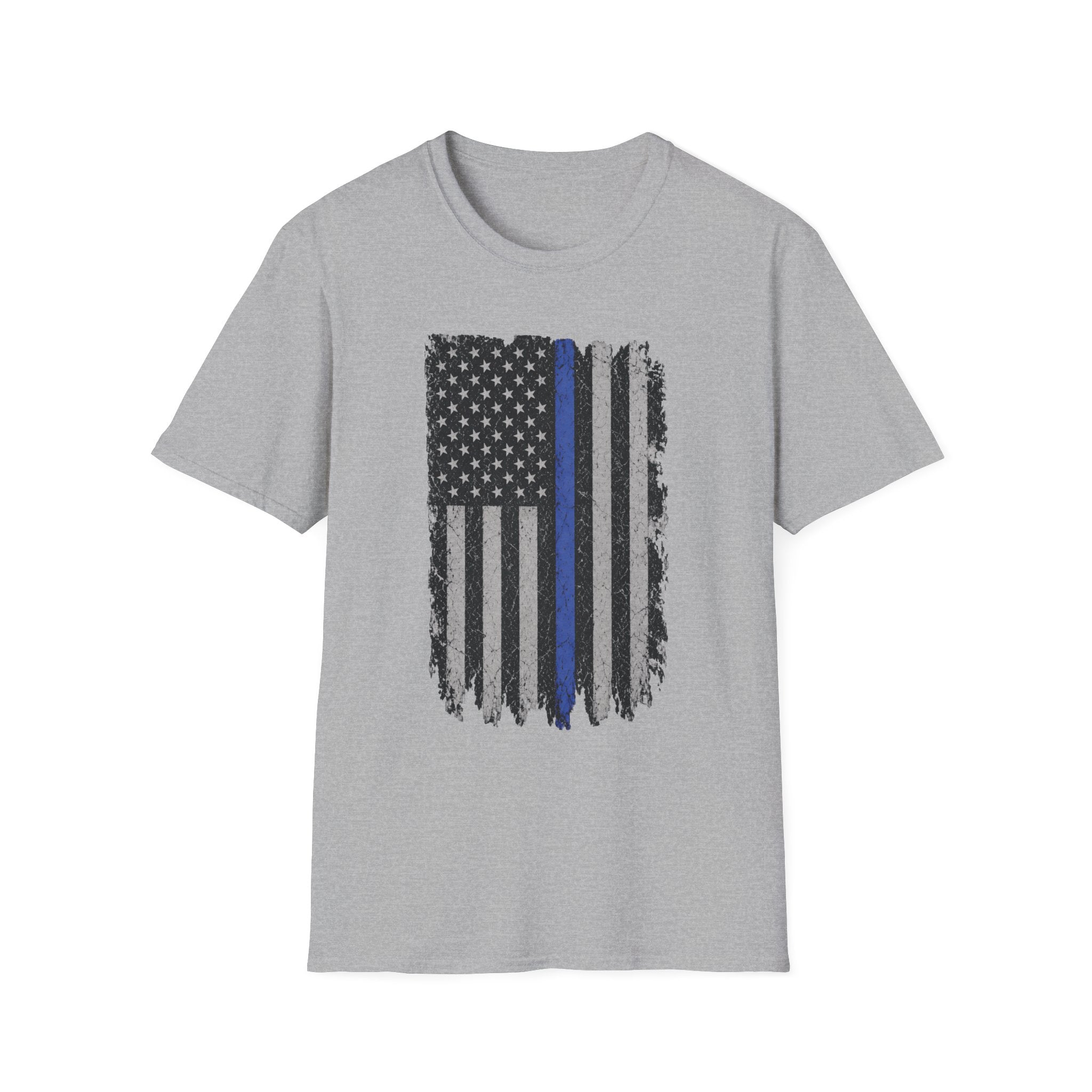 Distressed Thin Blue Line American Flag T-Shirt — Support Police Tribute Tee