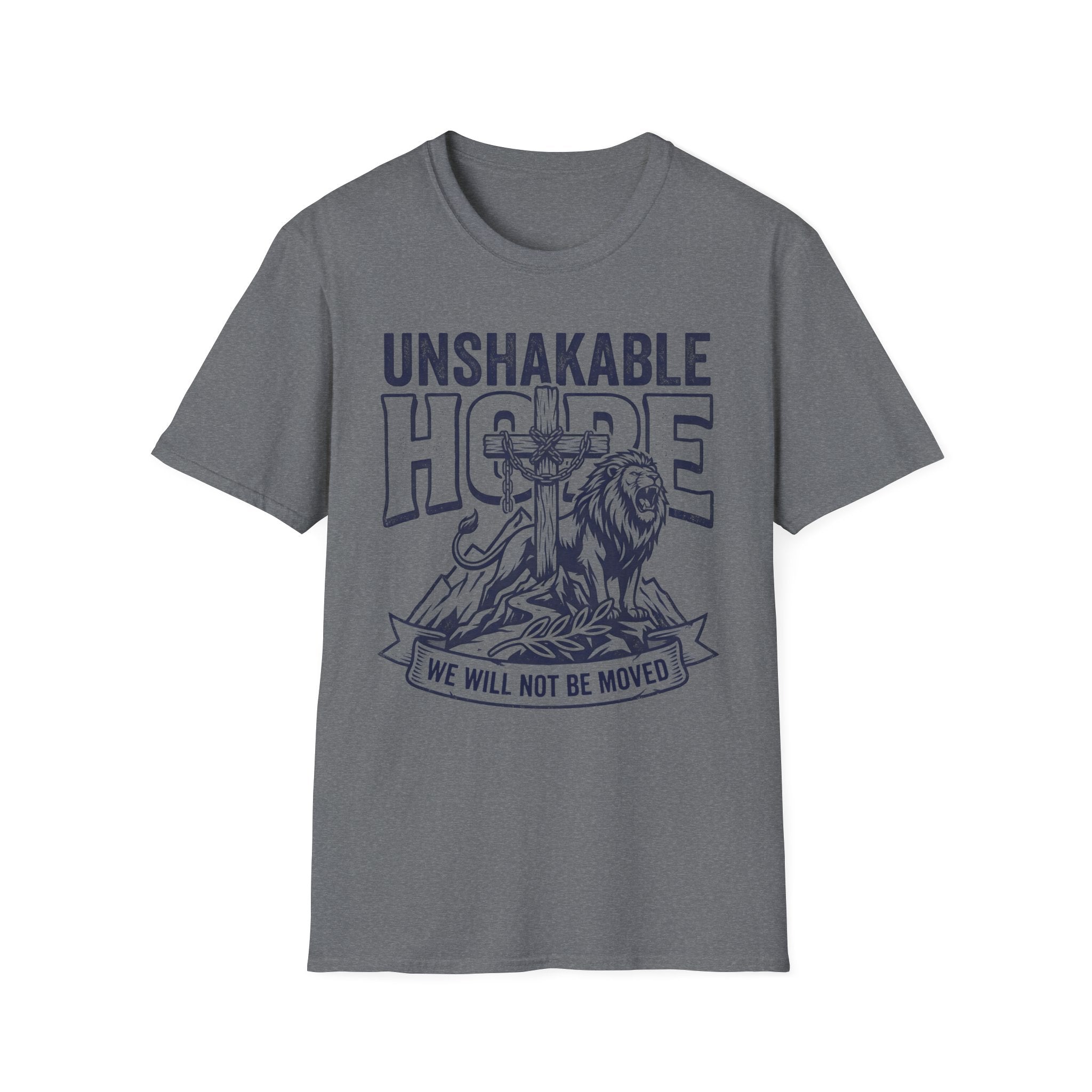 Unshakable Hope T-Shirt — Christian Lion & Cross Faith Tee