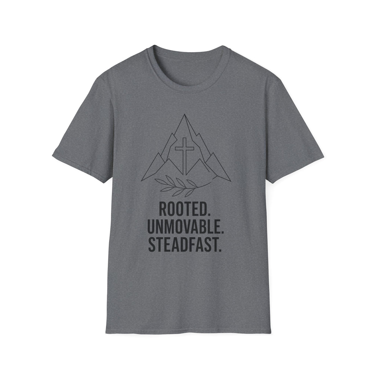 Christian Mountain T-Shirt — "Rooted. Unmovable. Steadfast." Faith Tee