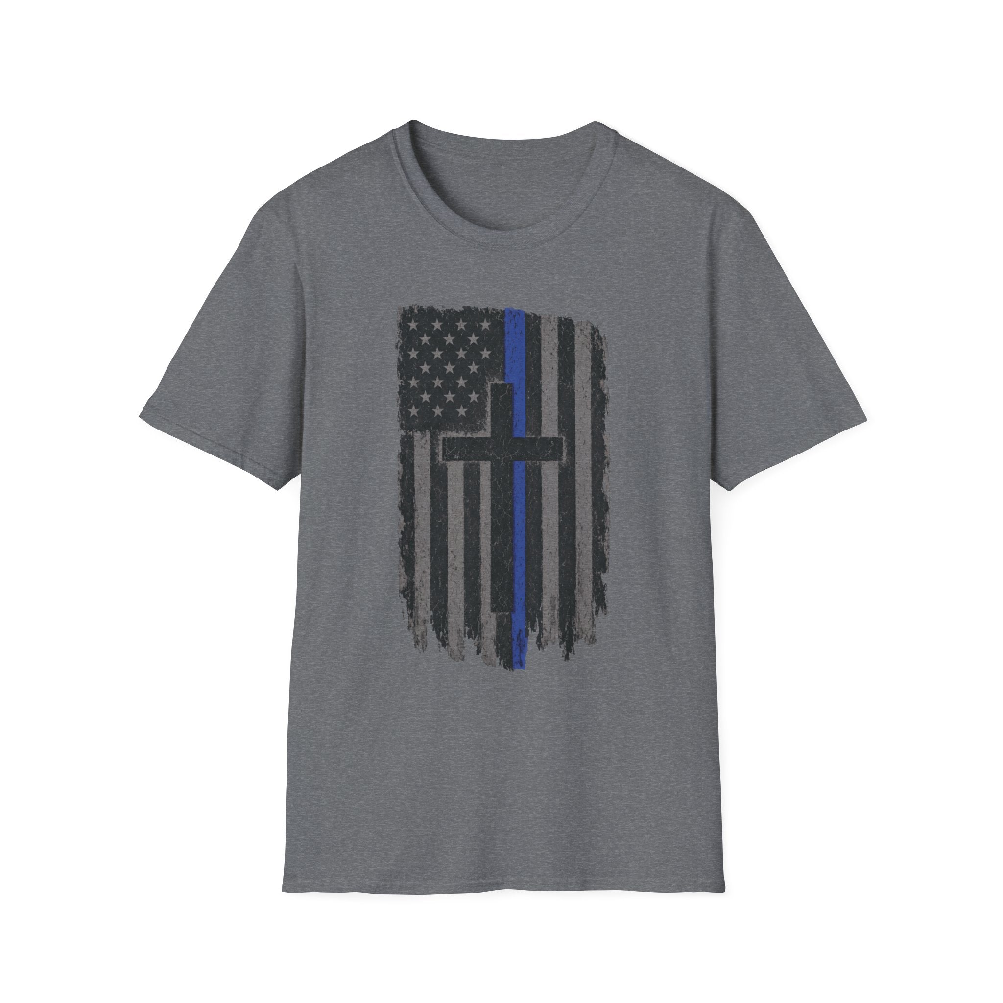 Thin Blue Line Flag T-Shirt with Cross — Police Support Christian Tee