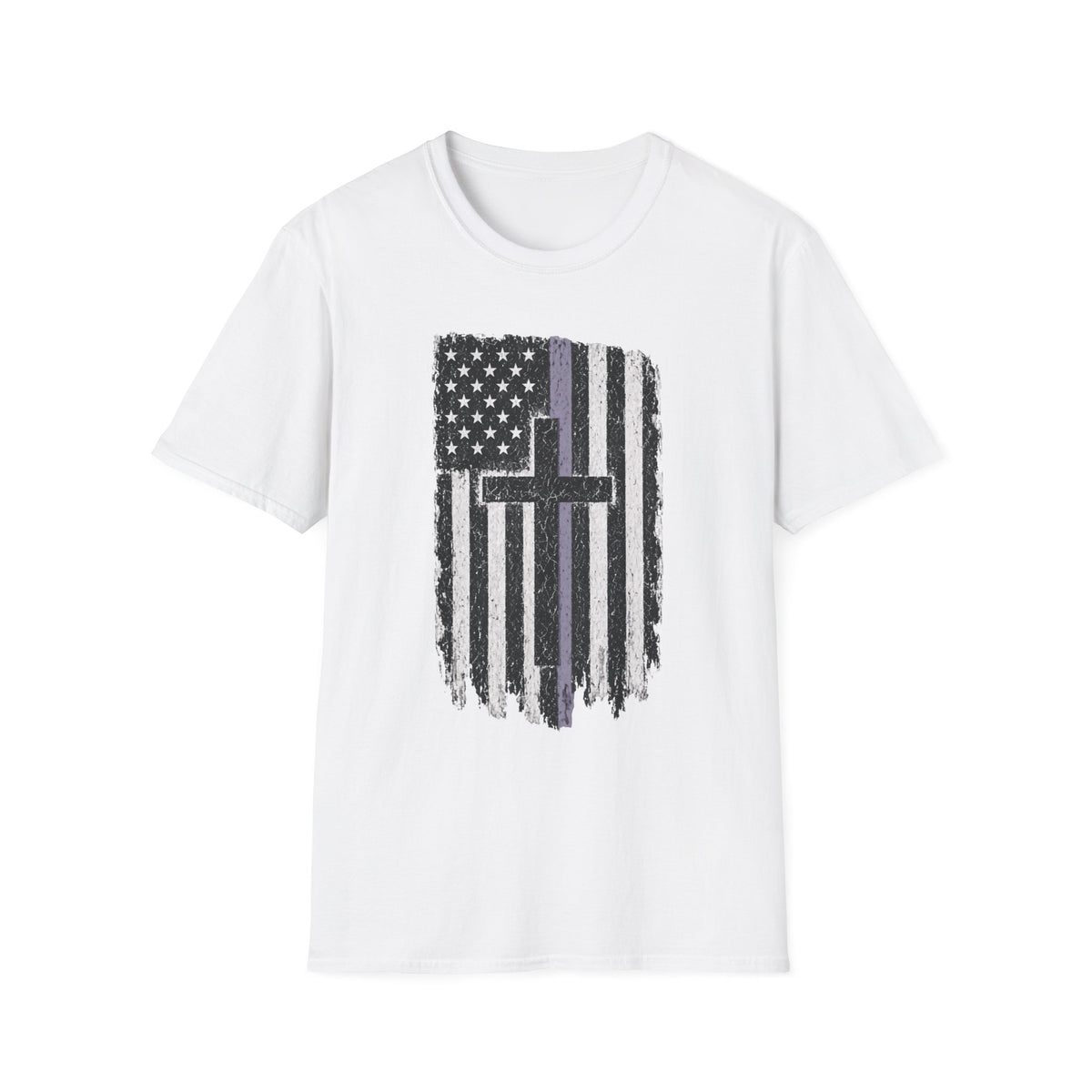 Thin Purple Line American Flag Cross T‑Shirt — Support for Security Personnel and Law Enforcement Families