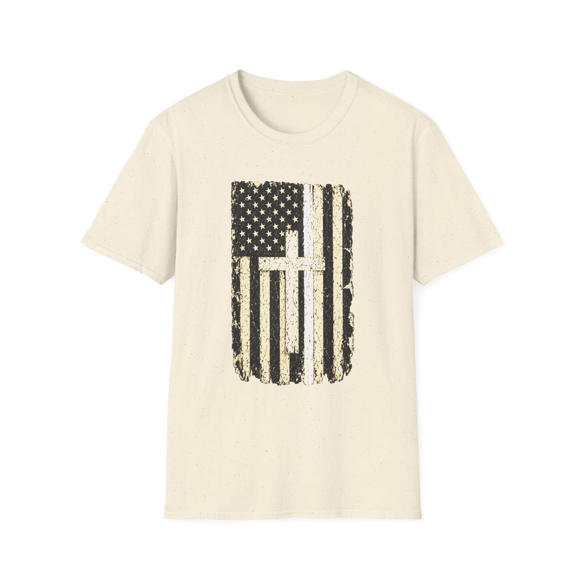 Distressed Thin White Line American Flag Cross T-Shirt — Vintage USA Faith Tee