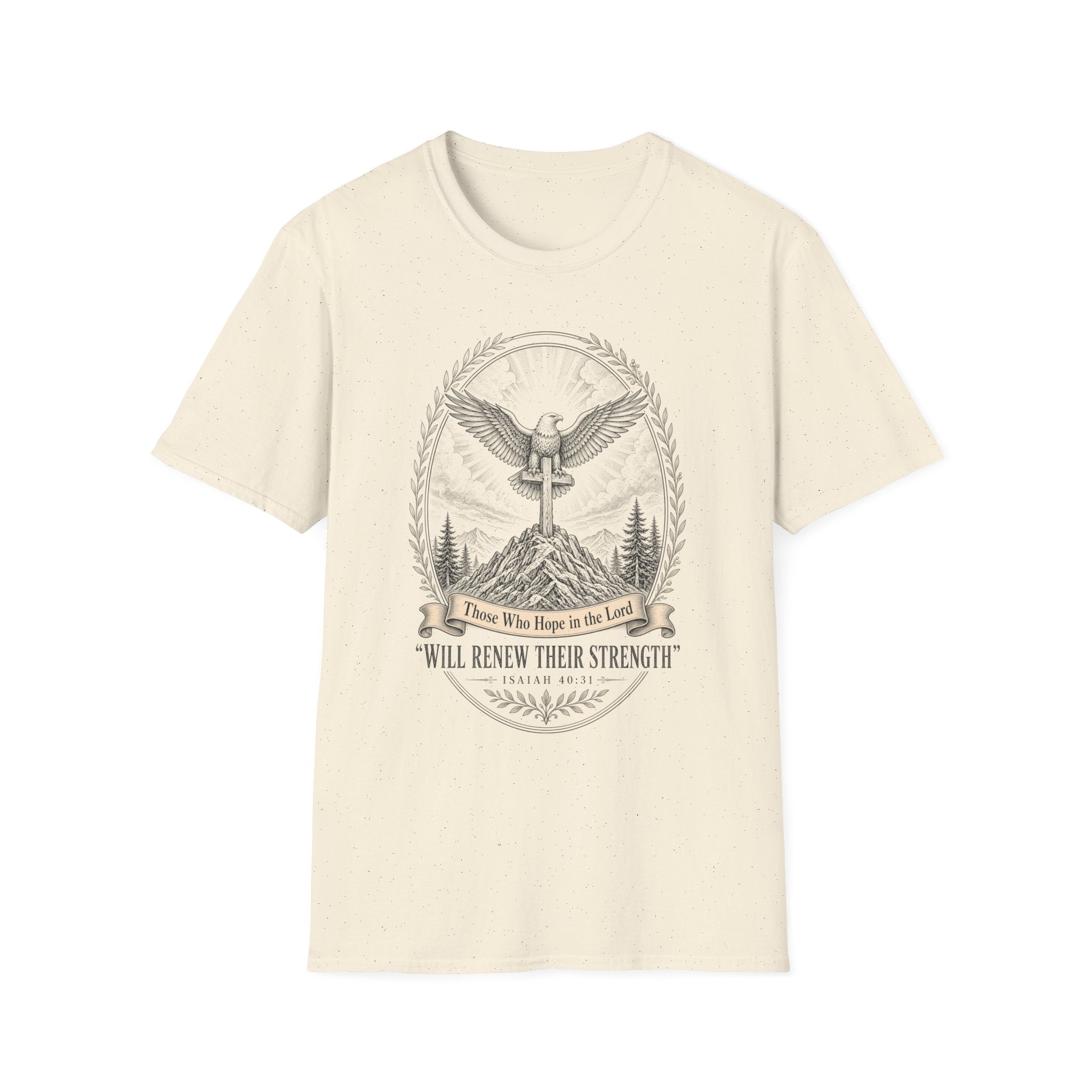 T-Shirt — Eagle Forest Emblem Tee with 'I Will Renew Your Strength' Quote