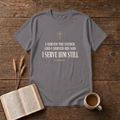 Minimalist gold cross with I Served the Father and I Served His Son on a Charcoal unisex T-Shirt
