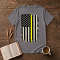 Vintage distressed American flag with a single yellow stripe on a Charcoal unisex T-Shirt