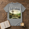 Grayscale cross on a rocky rise with His mercies are new every morning on a Sport Grey unisex T-Shirt