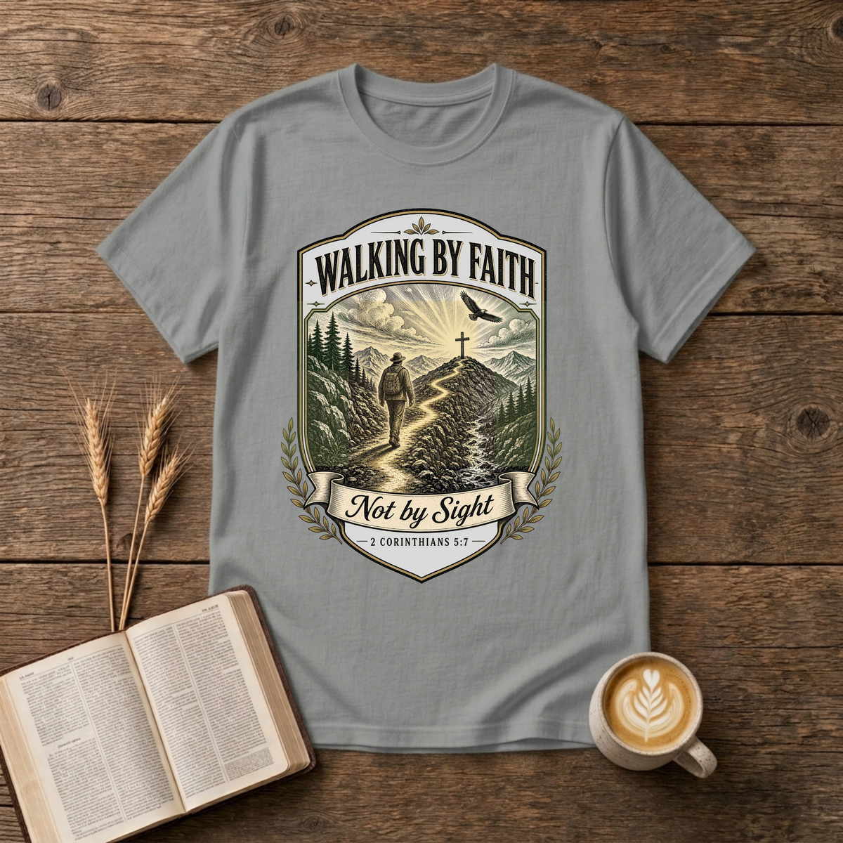 Walking By Faith Not by Sight Christian graphic on a Sport Grey unisex T-Shirt