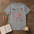 Watercolor swirls with a hand-drawn heart and confetti strokes on a Sport Grey unisex T-Shirt