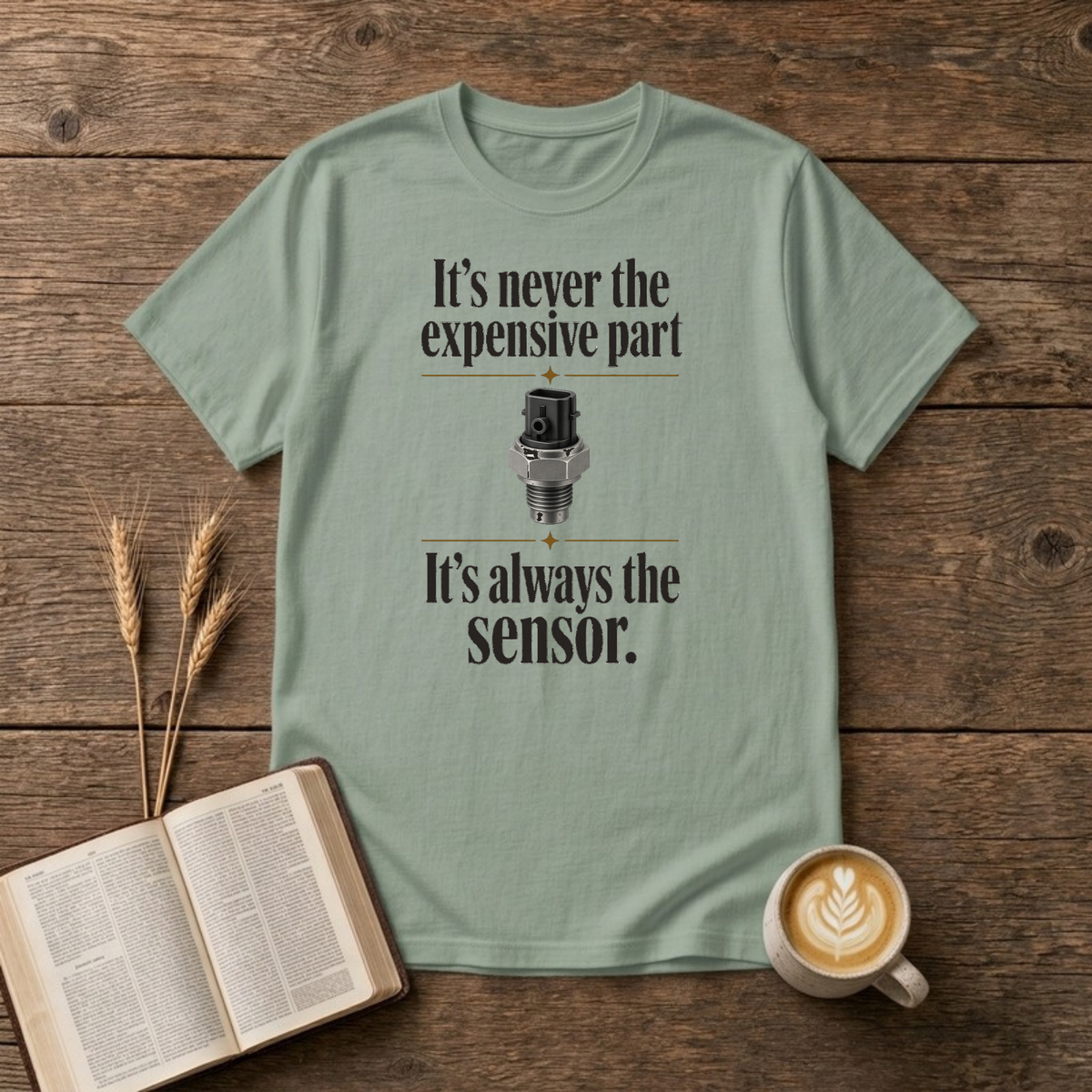 It's Always The Sensor Funny Mechanic T-Shirt, Sage, Lantrum