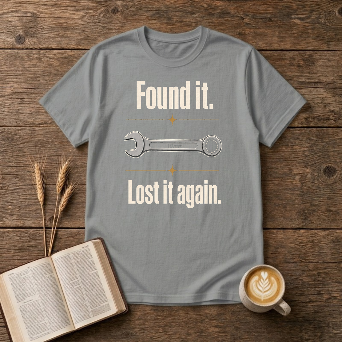Found It Lost It Again Funny Mechanic 10mm Wrench T-Shirt, Sport Grey, Lantrum