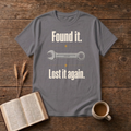 Found It Lost It Again Funny Mechanic 10mm Wrench T-Shirt, Charcoal, Lantrum