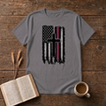 Distressed Thin Red Line American Flag Cross T-Shirt, Charcoal, Lantrum