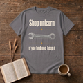 Shop Unicorn Funny Mechanic 10mm Wrench T-Shirt, Charcoal, Lantrum