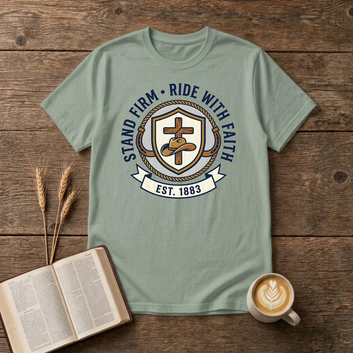Stand Firm Ride With Faith T-Shirt, Sage, Lantrum