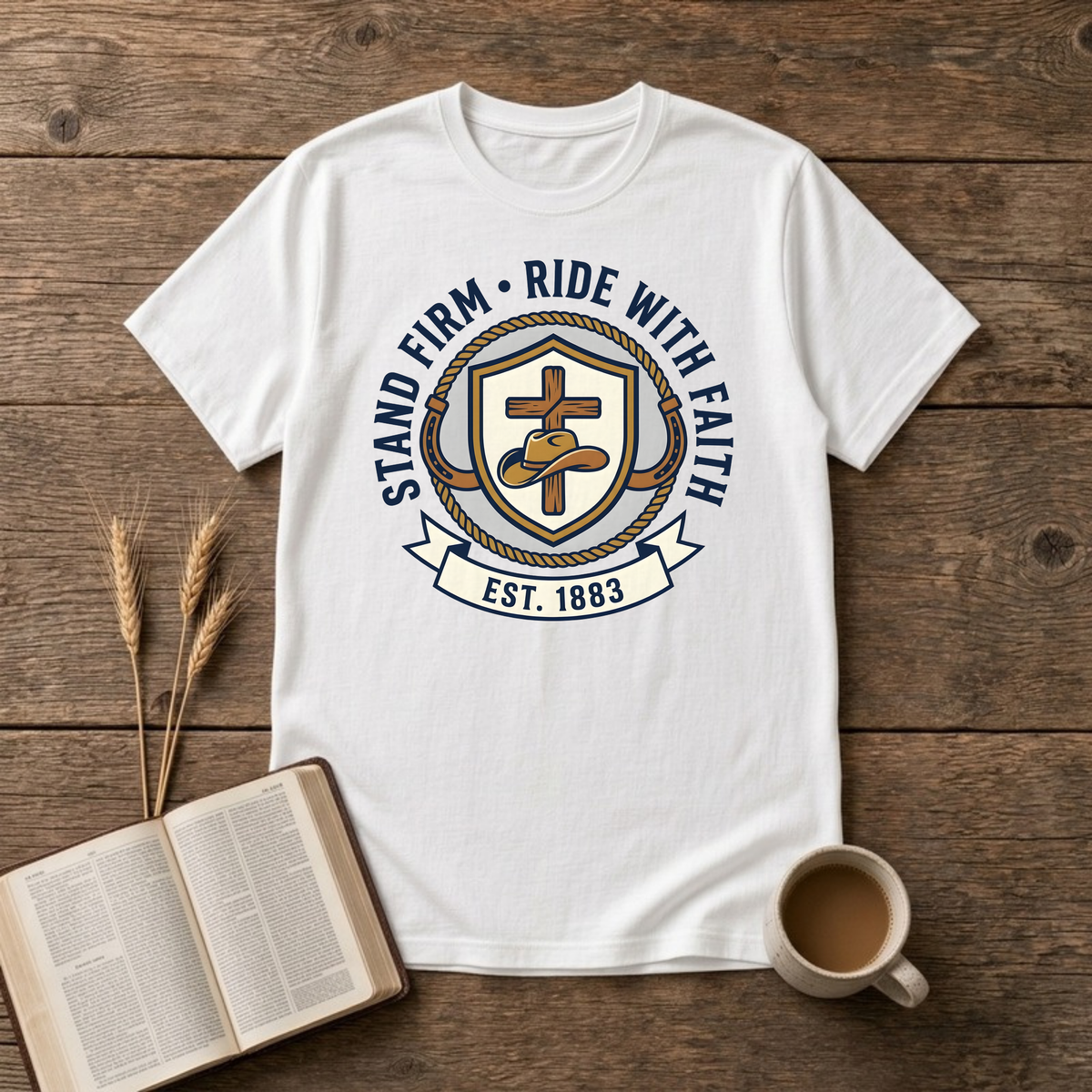 Stand Firm Ride With Faith T-Shirt, White, Lantrum
