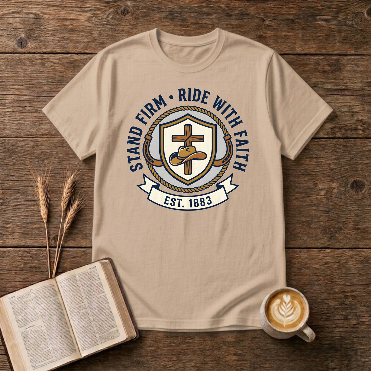 Stand Firm Ride With Faith T-Shirt, Natural, Lantrum
