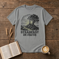 Steadfast in Faith Cross and Tree Christian T-Shirt, Sport Grey, Lantrum