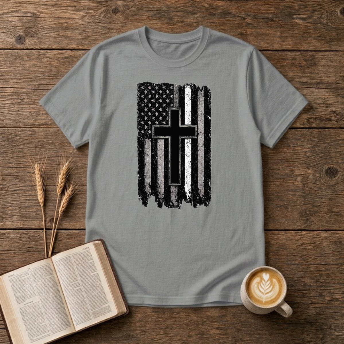 Christian Flag White Line T-Shirt, Sport Grey, Lantrum