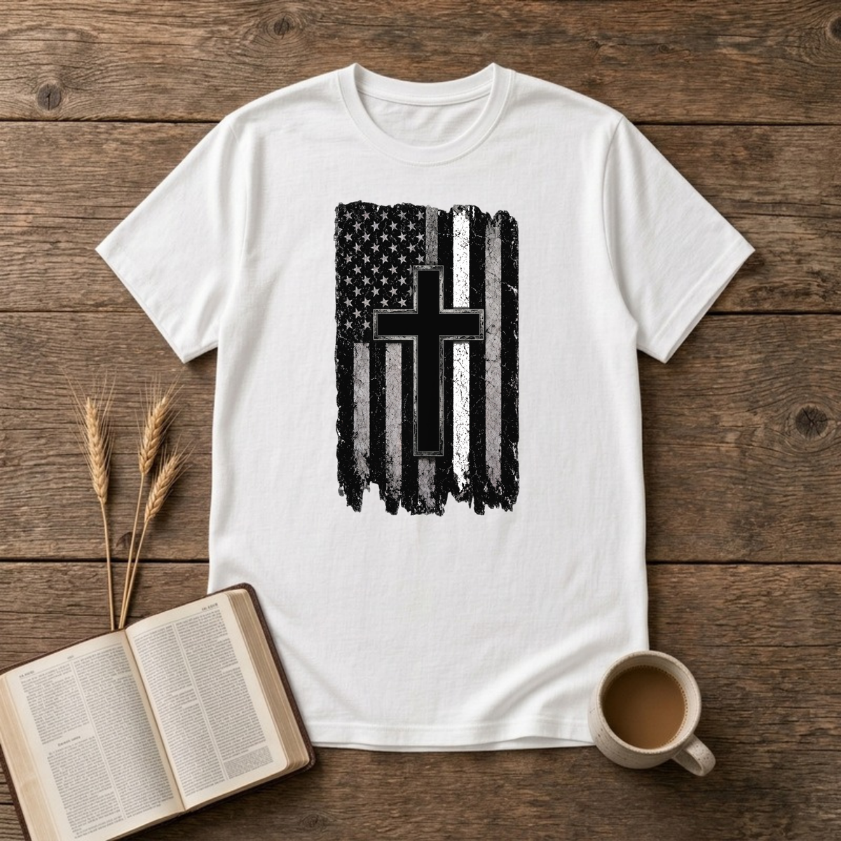 Christian Flag White Line T-Shirt, White, Lantrum