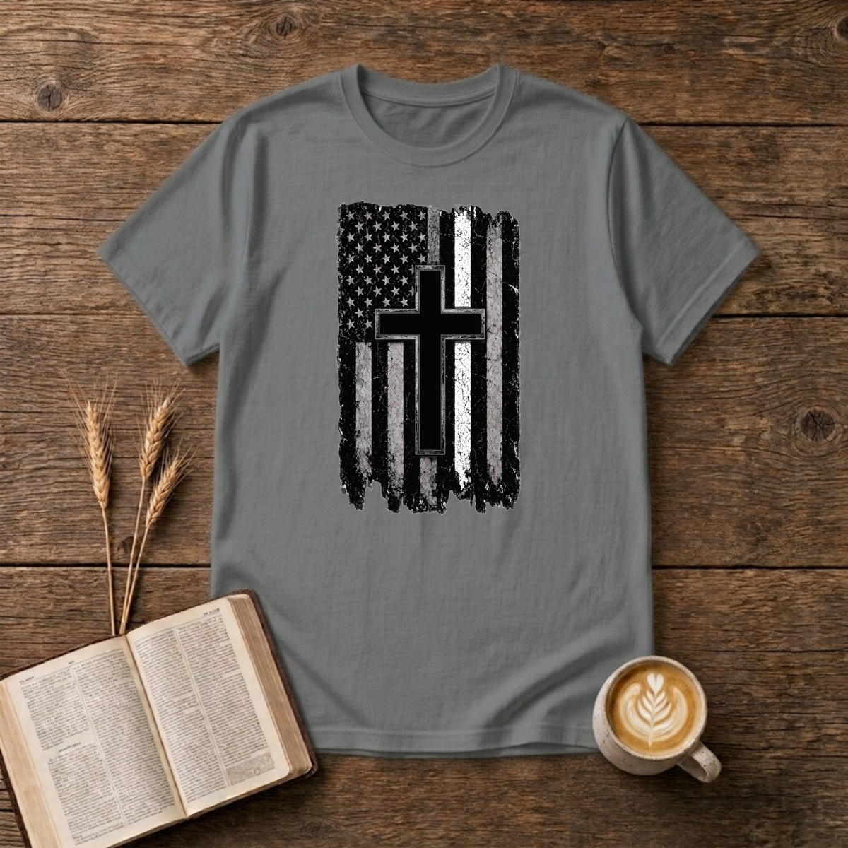 Christian Flag White Line T-Shirt, Graphite Heather, Lantrum
