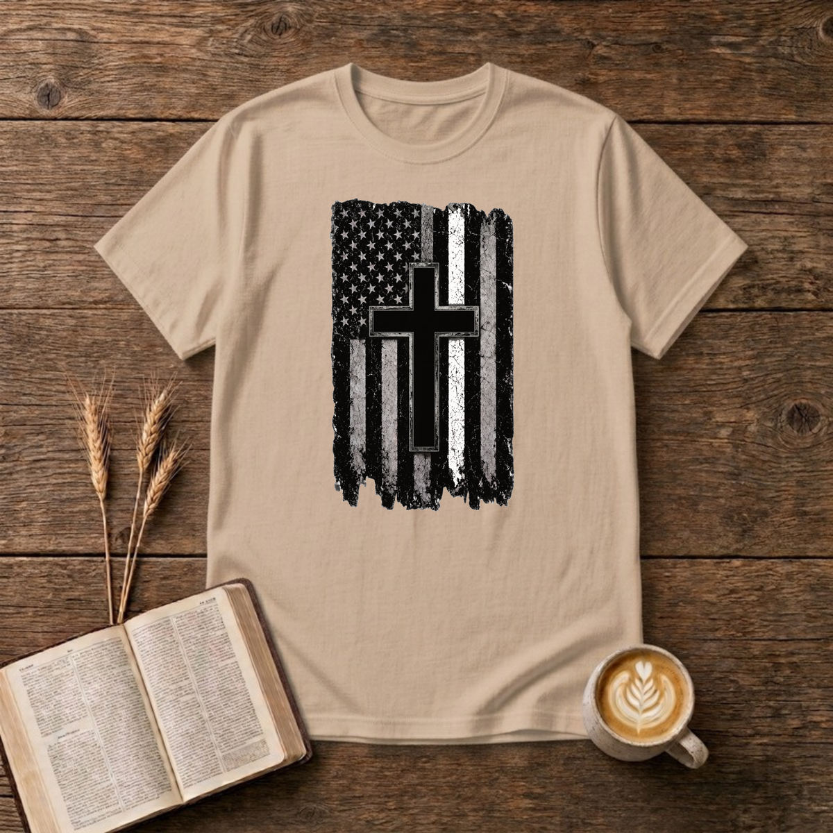 Christian Flag White Line T-Shirt, Natural, Lantrum