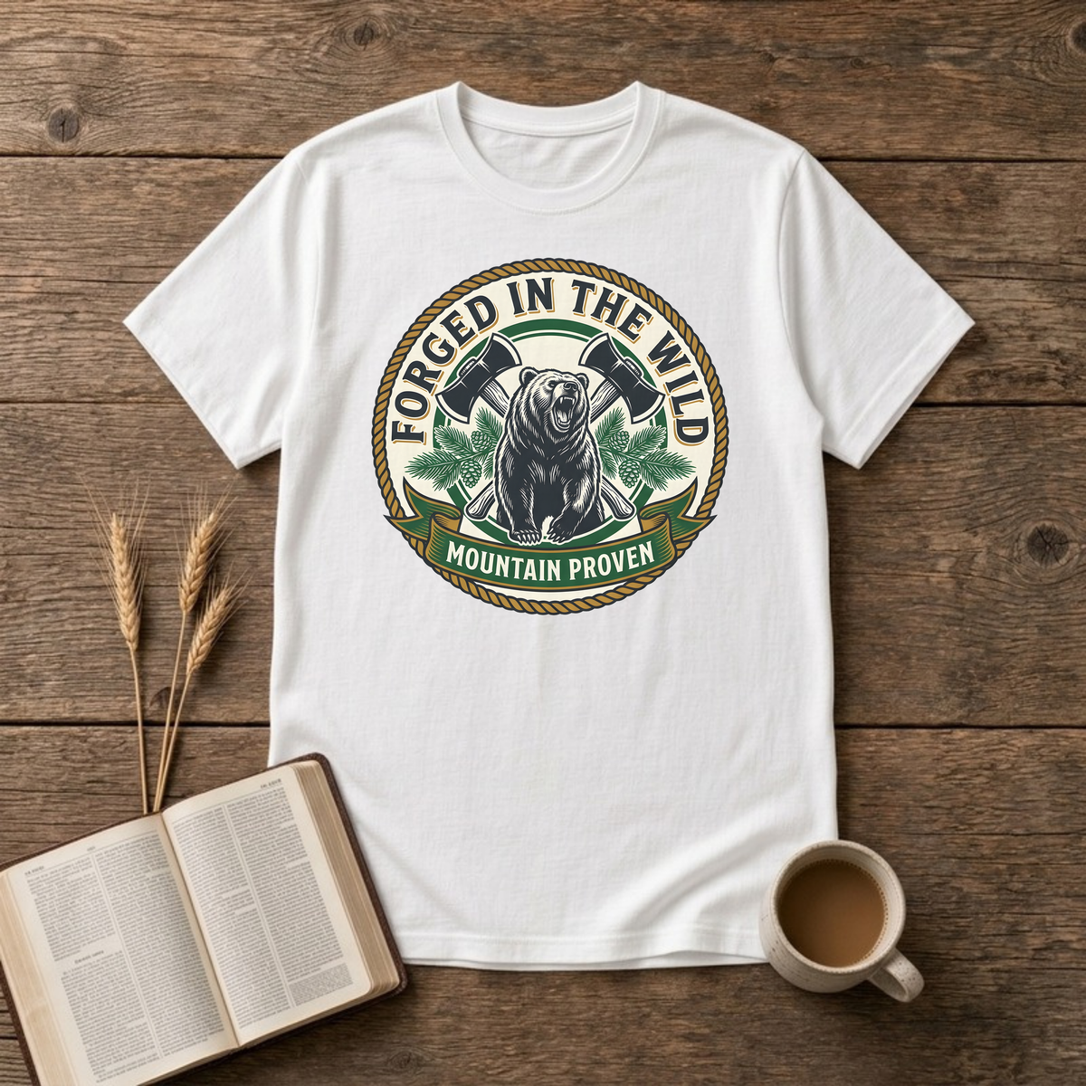 Forged In The Wild Bear T-Shirt, White, Lantrum