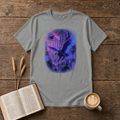 Moonlit Eagle T-Shirt in Sport Grey, front view, eagle with feathered wings gliding over moonlit city spires graphic
