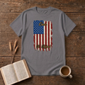Ours To Defend Distressed Red, White and Blue American Flag T-Shirt, Charcoal, Lantrum
