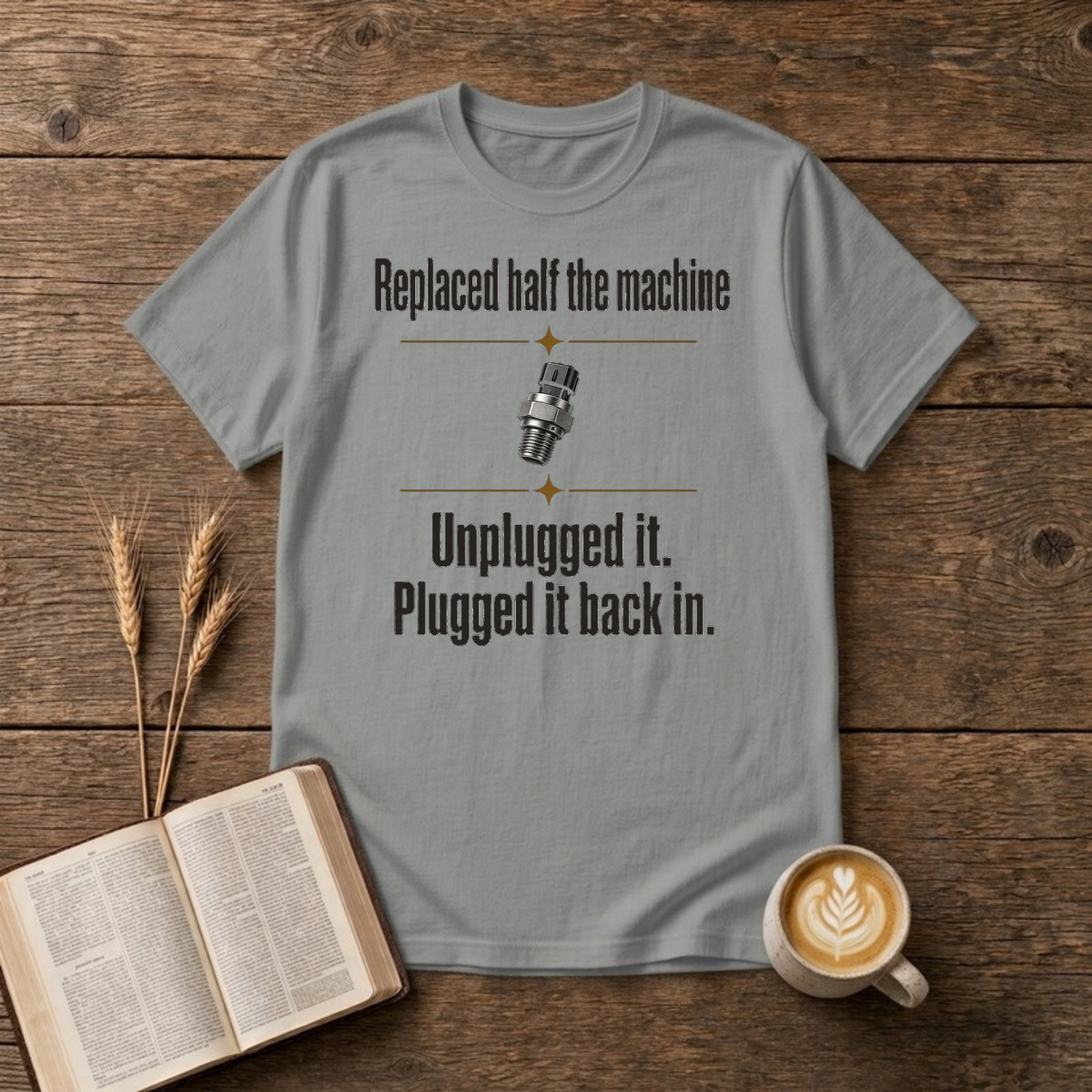Replaced Half The Machine Funny Mechanic T-Shirt, Sport Grey, Lantrum