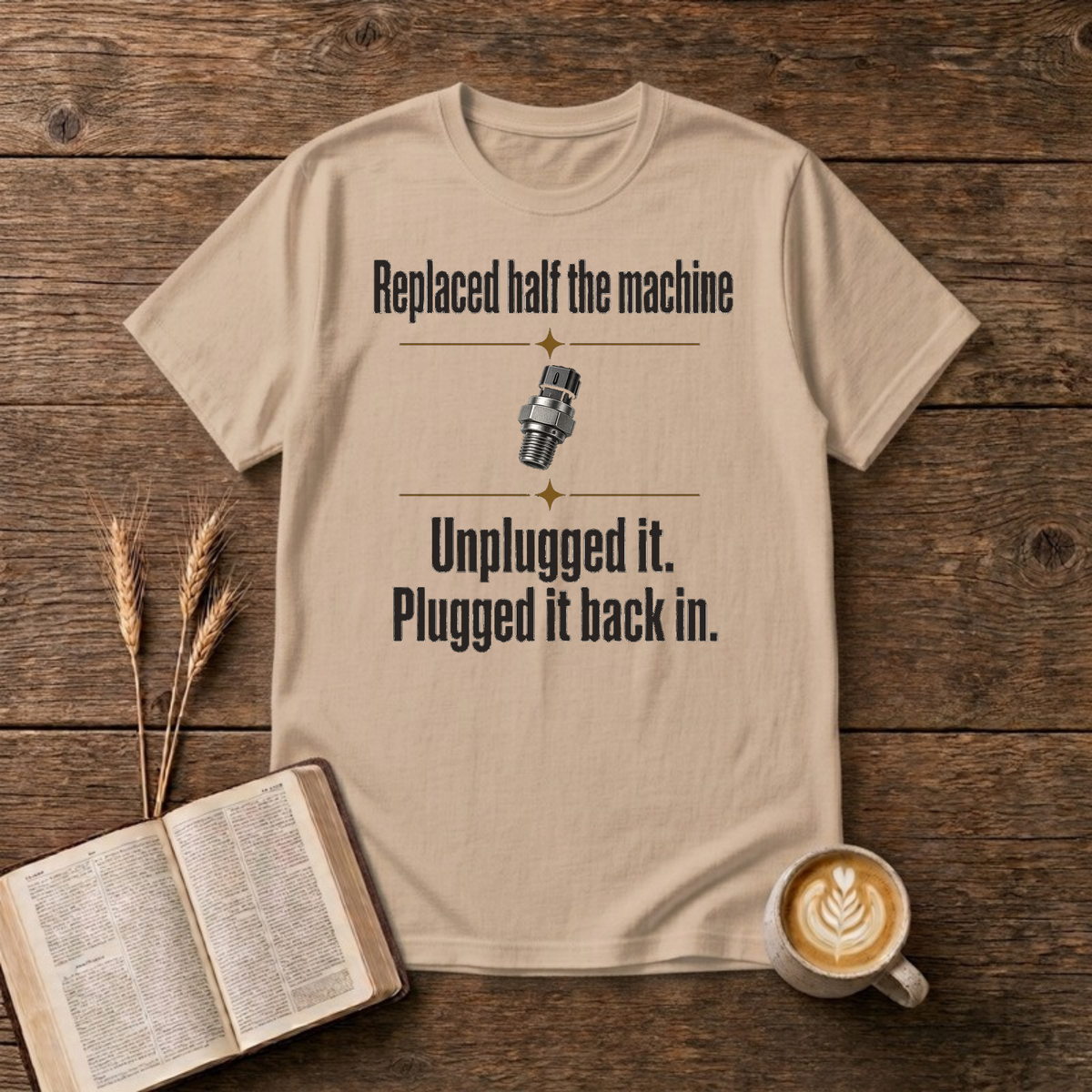 Replaced Half The Machine Funny Mechanic T-Shirt, Natural, Lantrum