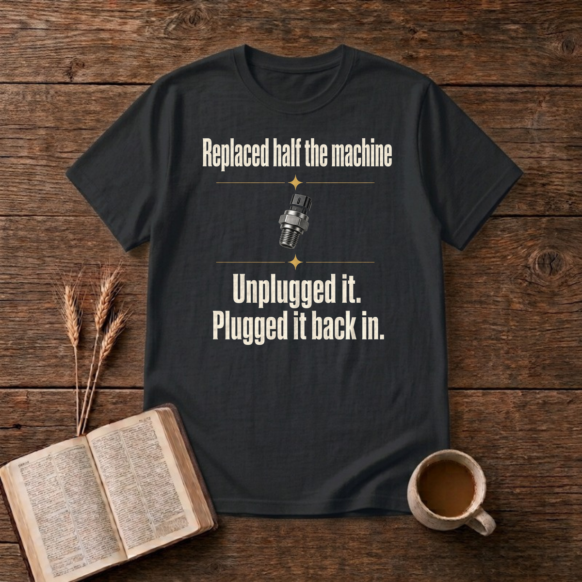 Replaced Half The Machine Funny Mechanic T-Shirt, Black, Lantrum